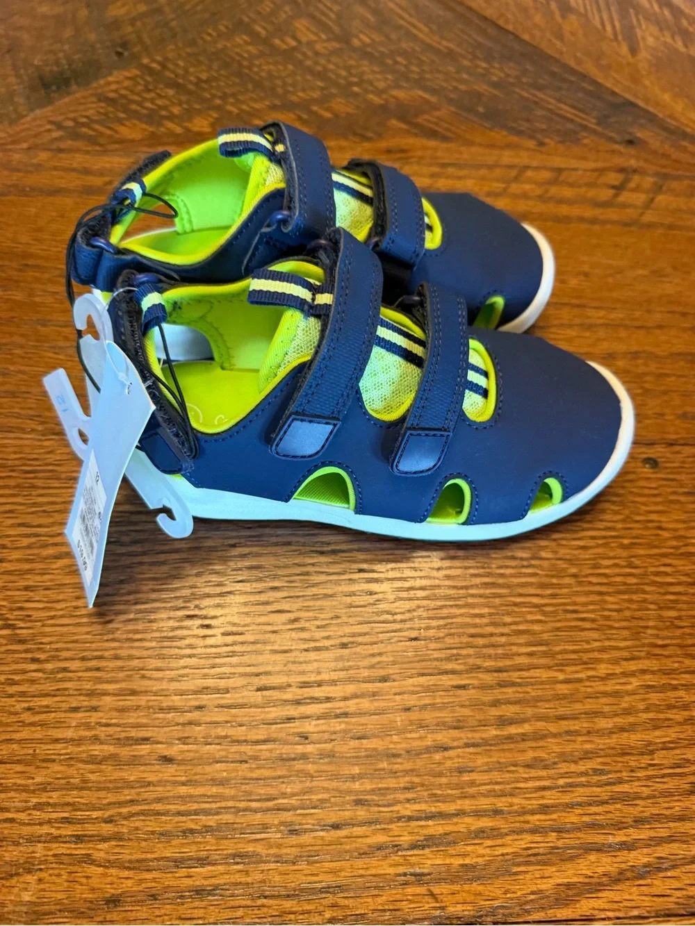 Cat & Jack Navy and Neon Green Hook-and-Loop Kids Sandals